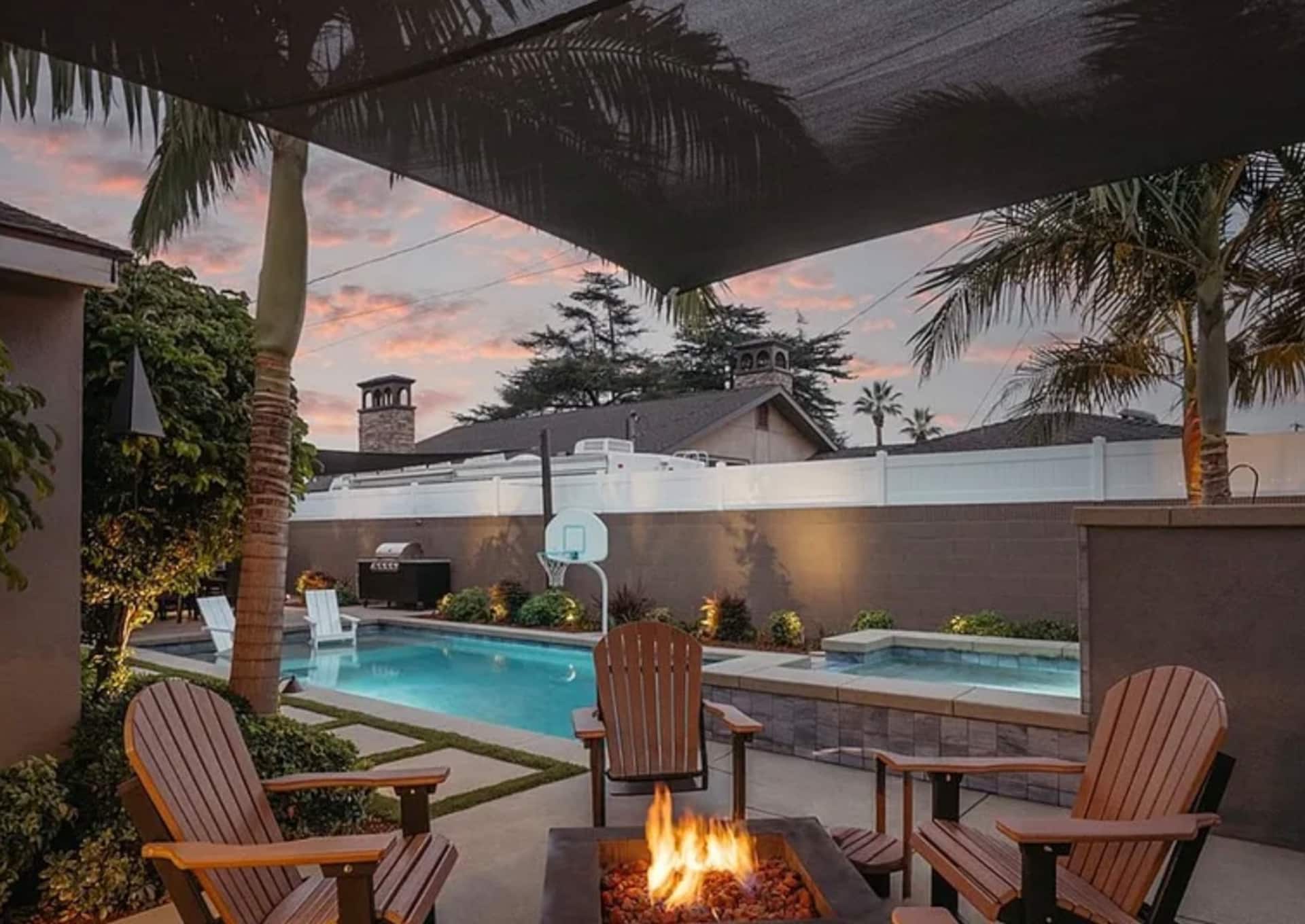 Lounge chairs and fire pit